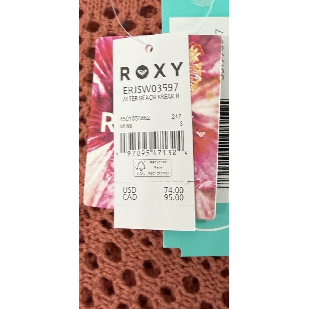 NWT Roxy After Beach Break‎ Womens Long Sleeve Crochet Sweater Coral Size Small - Picture 6 of 13